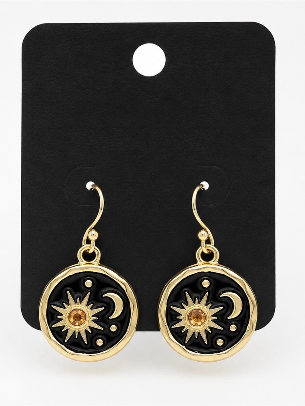 Gold-Tone Black Enamel Sun & Moon Drop Earrings